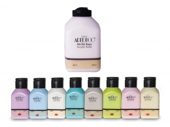 Artdeco Akrilik Boya 8x75ml Pastel Smoky + BEYAZ 500ml Set