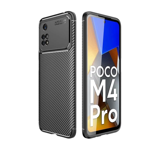 Gpack Xiaomi Poco M4 Pro 4G Kılıf Negro Karbon Kamera Korumalı Silikon Lüx