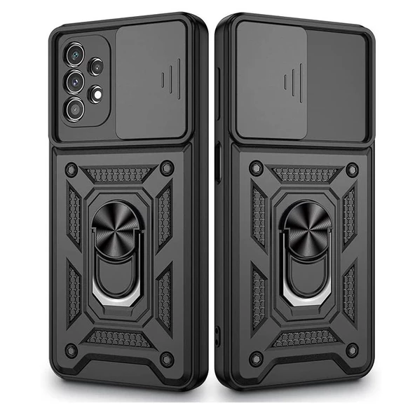 Gpack Samsung Galaxy A53 Kılıf Sert Silikon Tank Aramid Sürgülü Vega Yüzüklü