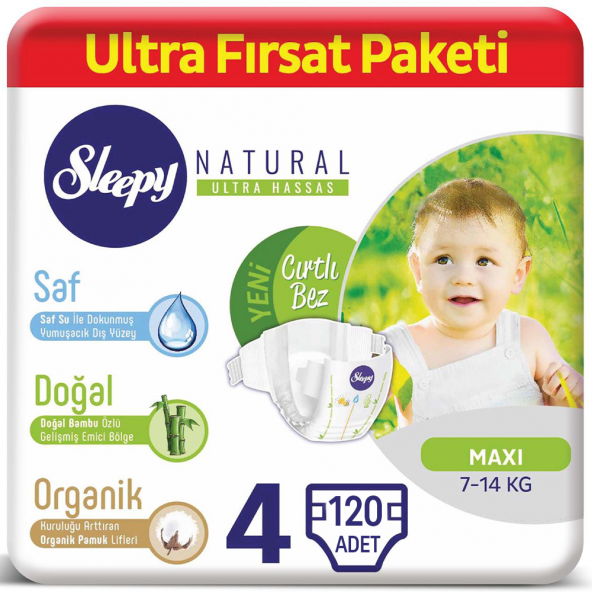 Sleepy Natural Bebek Bezi 4 Beden Ultra Fırsat Paketi 120 Adet