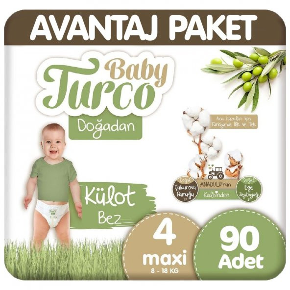 Baby Turco Doğadan Avantaj Paket Külot Bez 4 Beden 90 Adet