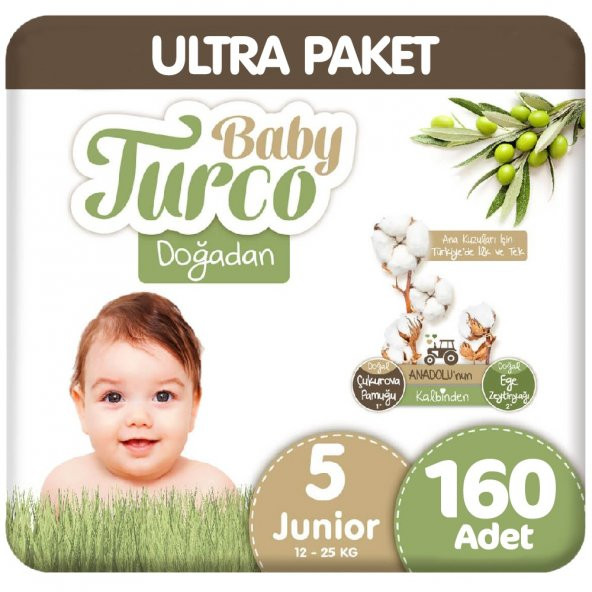 Baby Turco Doğadan Ultra Paket 5 Beden Bebek Bezi 80X2 160 Adet