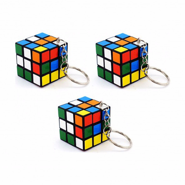 3 ADET MİNİ RUBİK ZEKA KÜPÜ (SABIR KÜPÜ) 3x3 ANAHTARLIK - 2