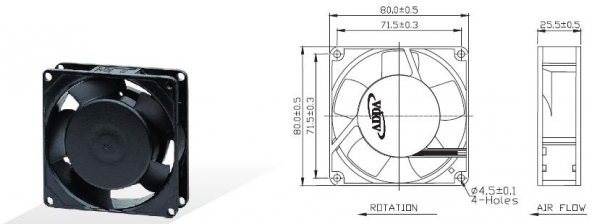 80x80x25 mm 110 Volt Metal Fan