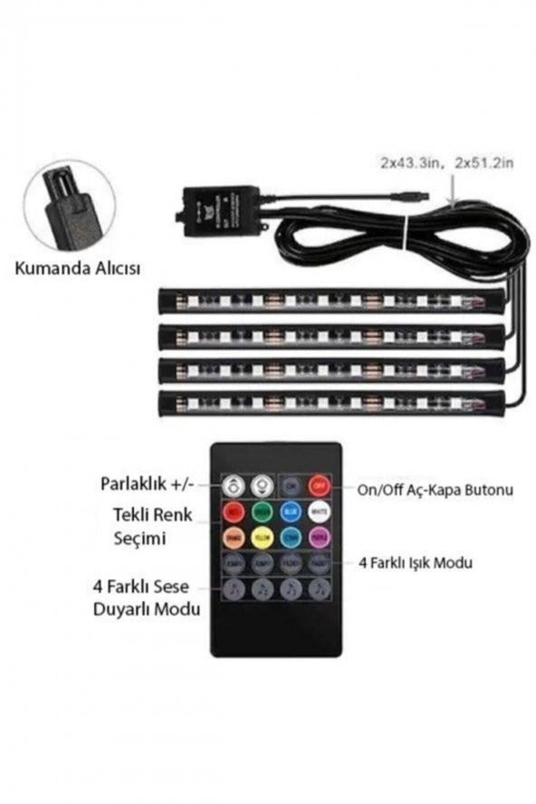 Hyper Araç Içi Aydınlatma Kumandalı Müziğe Duyarlı 9 Led Ayak Altı Led - 7 Renk Rg - 4