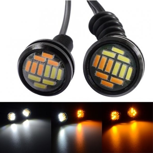 Çift Renk Ayna Altı Led Kartal Göz Led Gündüz Ledi Turuncu Beyaz  2li - 1