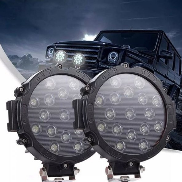 7 İnc 17 Led 51 W Beyaz Kalın Gündüz Ledi Yayıcı Delici Off Road Far Çalışma Lambası Sis Lambası