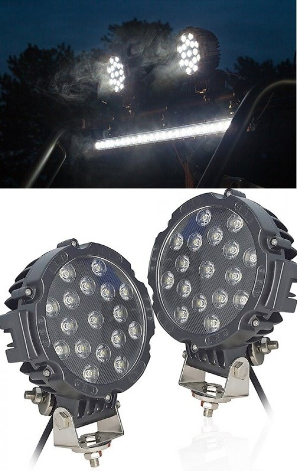 7 İnc 17 Led 51 W Beyaz Kalın Gündüz Ledi Yayıcı Delici Off Road Far Çalışma Lambası Sis Lambası - 2