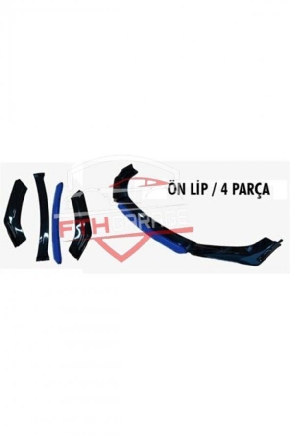 4 Parça Ön Lip Üniversal Ön Tampon Eki Piano Black Kırmızı-mavi - 2