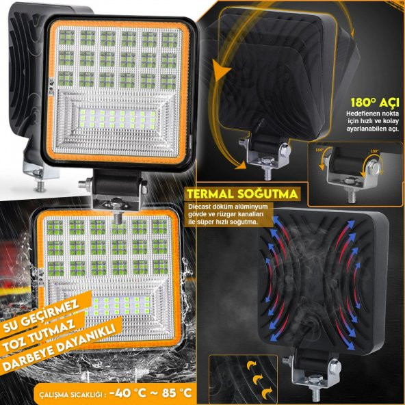 42 Led 126 W Beyaz 3 Modlu Turuncu Beyaz Yayıcı Off Road Farı Lamba Çalışma Lambası Sis Lambası - 2