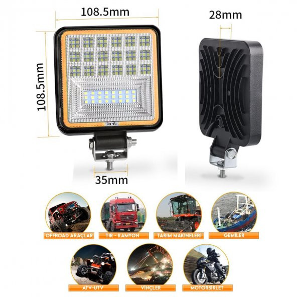 42 Led 126 W Beyaz 3 Modlu Turuncu Beyaz Yayıcı Off Road Farı Lamba Çalışma Lambası Sis Lambası - 3