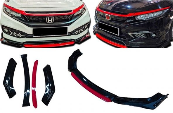 Renault 25 Uygun Universal Flaplı 4 Parça Lip Piano Black Kırmızı Dilli