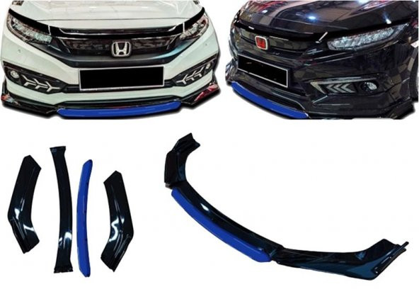 Honda Civic FC5 - FC7 Flaplı 4 Parça Lip Piano Black Mavi Dilli