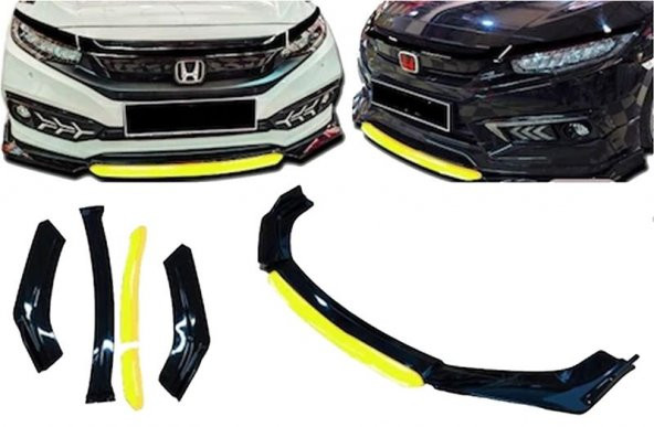 Kia Cerato Uygun Universal Flaplı 4 Parça Lip Piano Black Sarı Dilli