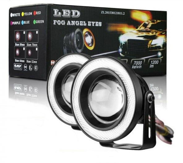 76 MM Turuncu Mercekli Angel Led Halkalı Sis Far Metal Gövde - 1