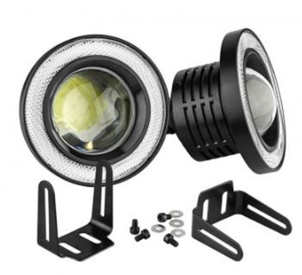 76 MM Turuncu Mercekli Angel Led Halkalı Sis Far Metal Gövde - 3