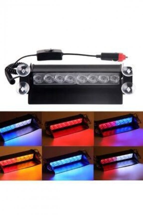 Araç Içi Vantuzlu Çakar Lamba Kırmızı-mavi 12v 6 Ledli 7 Modlu - 1
