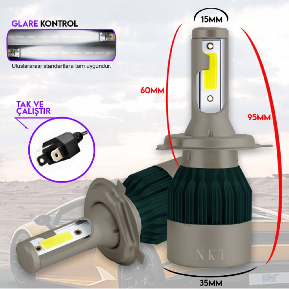 H4 White Beyaz Led Xenon Far Ledi Led Zenon Far Ampulü - 3