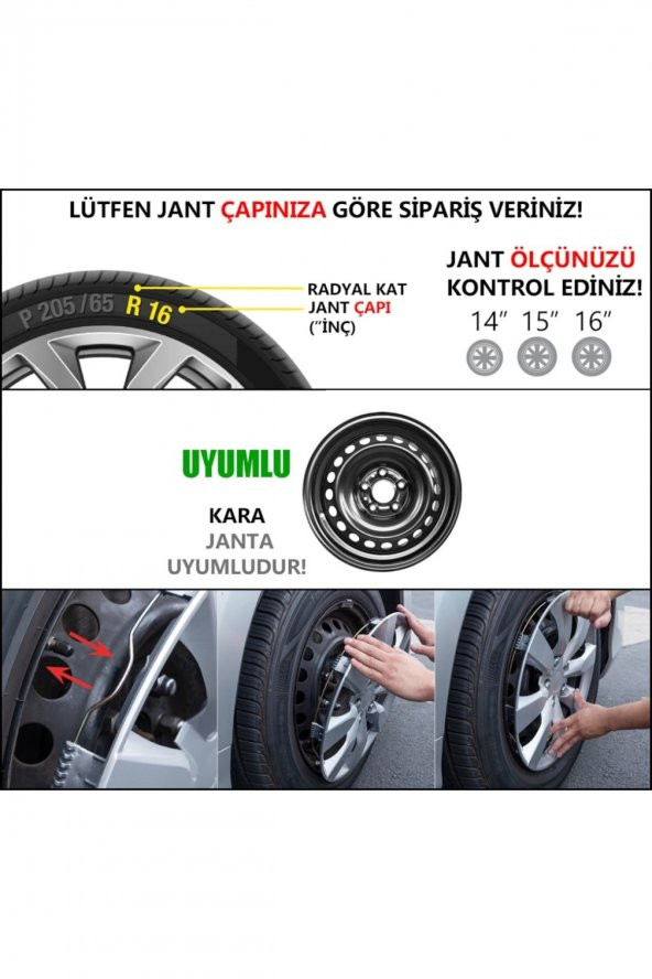Toyota Araçlarına Uyumlu 15 Inç Piano Black Siyah Jant Kapağı 4 Adet - 5