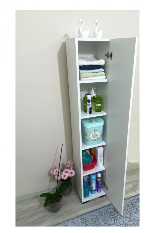 Tek Kapaklı 5 Raflı Çok Amaçlı Banyo Mutfak Kiler Dolabı Beyaz Erzak Dolabı - 4