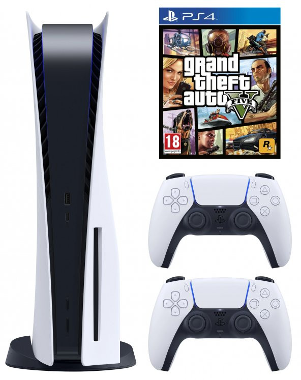 Sony Playstation 5 PS5 Oyun Konsolu + 2. Kol + PS4 Gta 5 (İthalatçı Garantili)