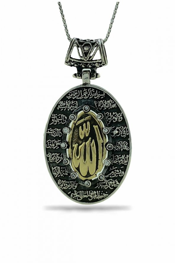 925 Gümüş Allah Lafzı Ayetel Kürsi Duası Büyük Madalyon Özel Kolye - 1