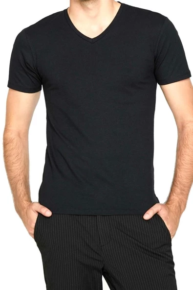 JOYT22002 V YAKA TİŞÖRT REGULAR FIT %100 PAMUK COMPACK PENYE - 5