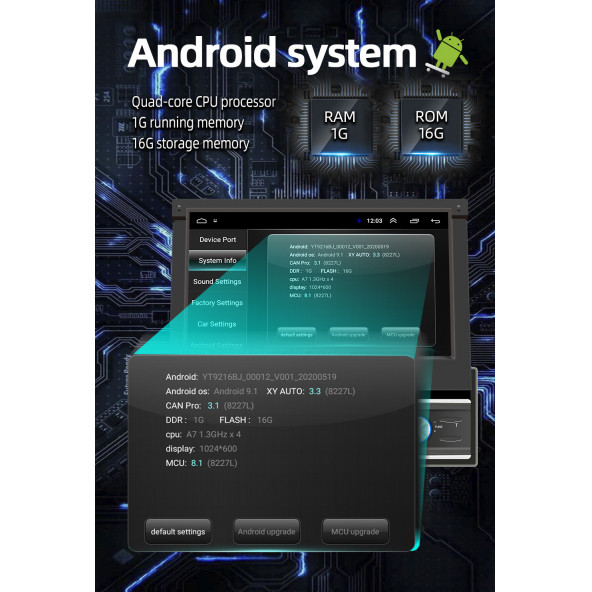 ProfroCAR 1DIN 7inc indash (içten çıkmalı ve oto açılır ekran ile Android 11 - 2/16gb. Yeni son 2022 model - 6