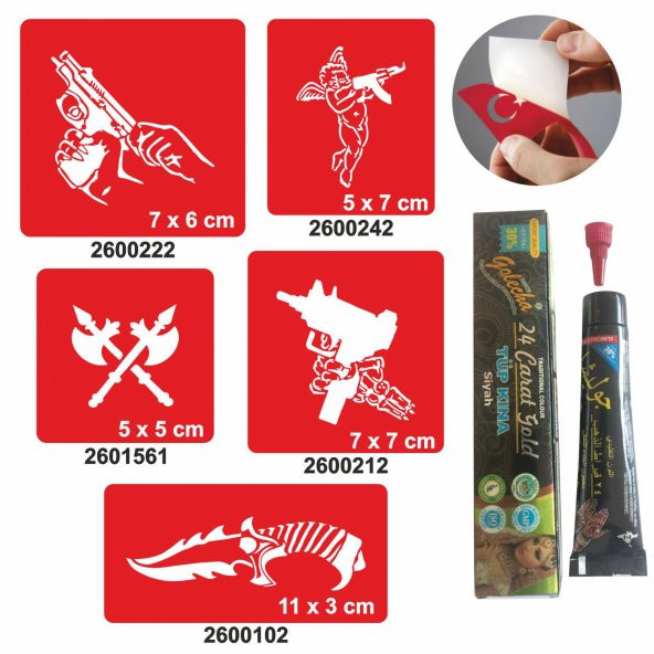 Silah Desenleri Hint Kınası ile Geçici Dövme Yapma Seti - 2