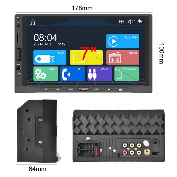 ProfroCAR Windows wince sistem 7 inç 7764B model Tft Usb-SD-Bluetoot-Aux ile Double 2DIN Oto Teyp - 2