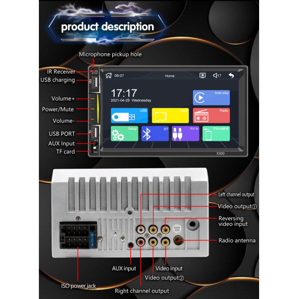 yeni X30D model 7 inç. Double ekran mp5+2usb+aux+Blutut Teyp.ve CarplaySıfır orj.ve full Aks.kutuda - 3