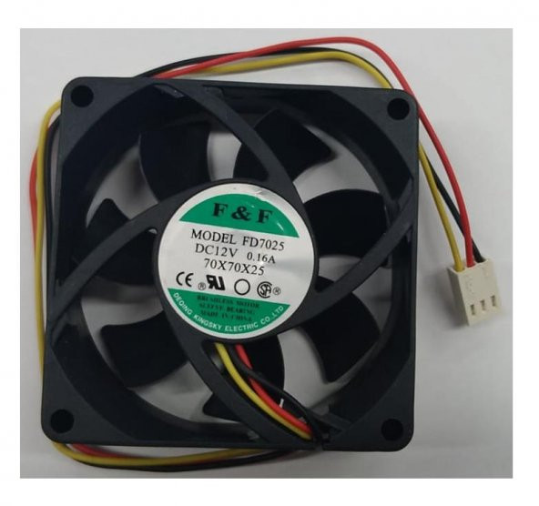 FD7025 70x70x25 mm 12 Volt 0.16 Amper 3 Pin Fan