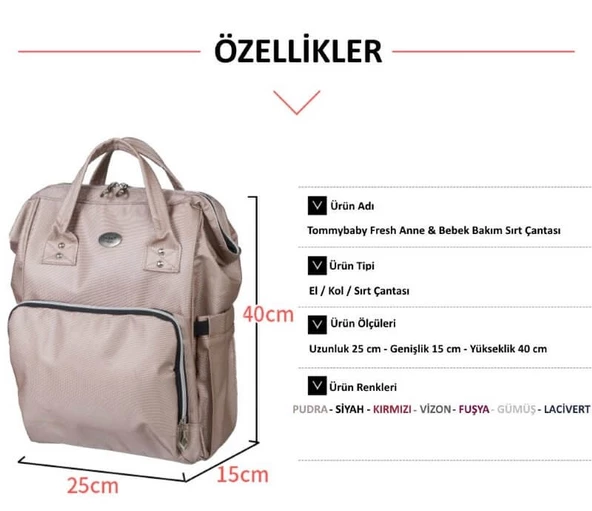 Tommybaby Fresh Anne Bebek Bakım Sırt Çantası - 9