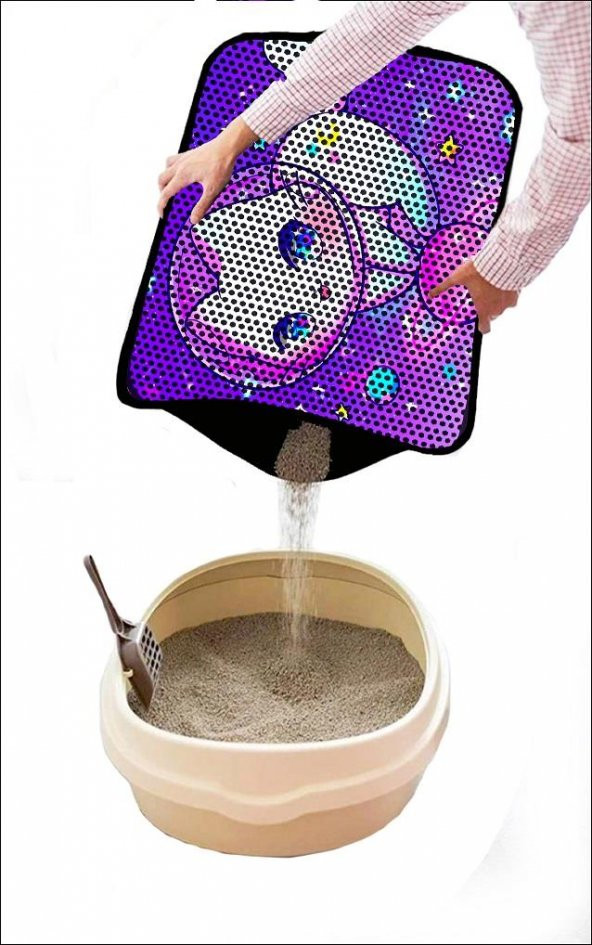 Miapet Elekli Desenli Kedi Tuvalet Önü Paspası 60 x 45 cm Astronot Kedi - 3