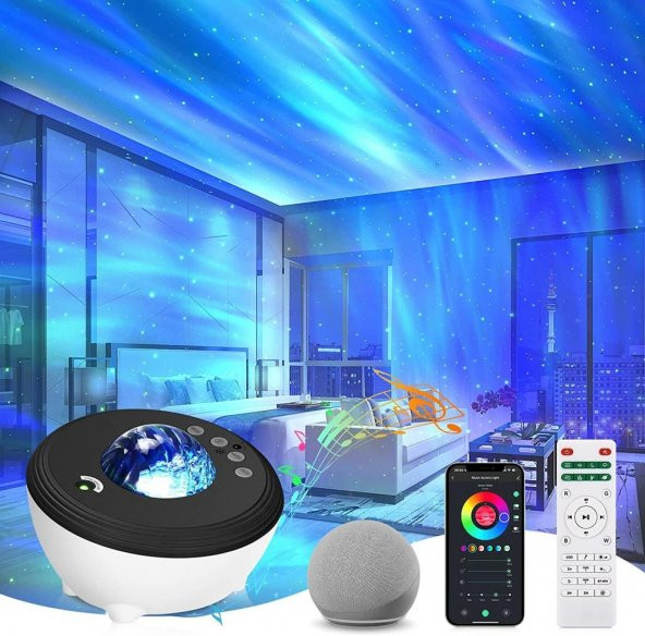 Star Projektör, Akıllı Uygulamalı Galaxy Işık Projektörü Bluetooth Hoparlör