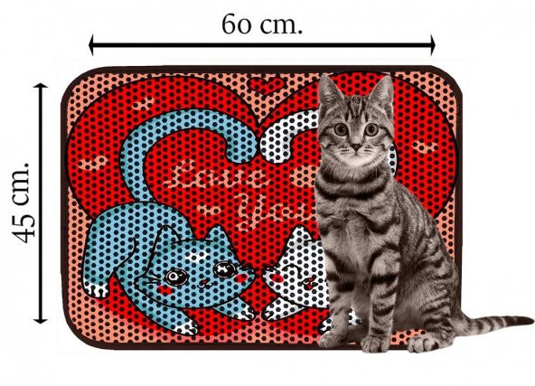 Miapet Elekli Desenli Kedi Tuvalet Önü Paspası 60 X 45 Cm Love You - 2