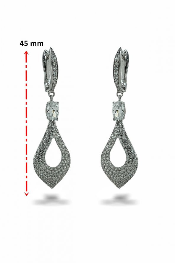 925 Gümüş Pırlanta Modeli Su Damla Üst Kalite Küpe - 3