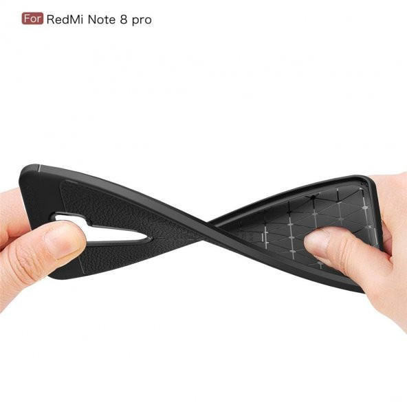 Xiaomi Redmi Note 8 Pro Kılıf Deri Görünüm Sert Karbon Kapak - 4
