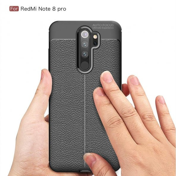 Xiaomi Redmi Note 8 Pro Kılıf Deri Görünüm Sert Karbon Kapak - 5