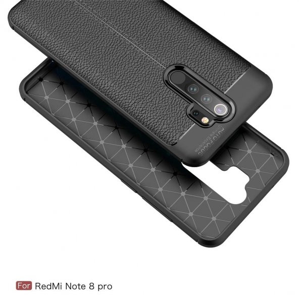 Xiaomi Redmi Note 8 Pro Kılıf Deri Görünüm Sert Karbon Kapak - 6
