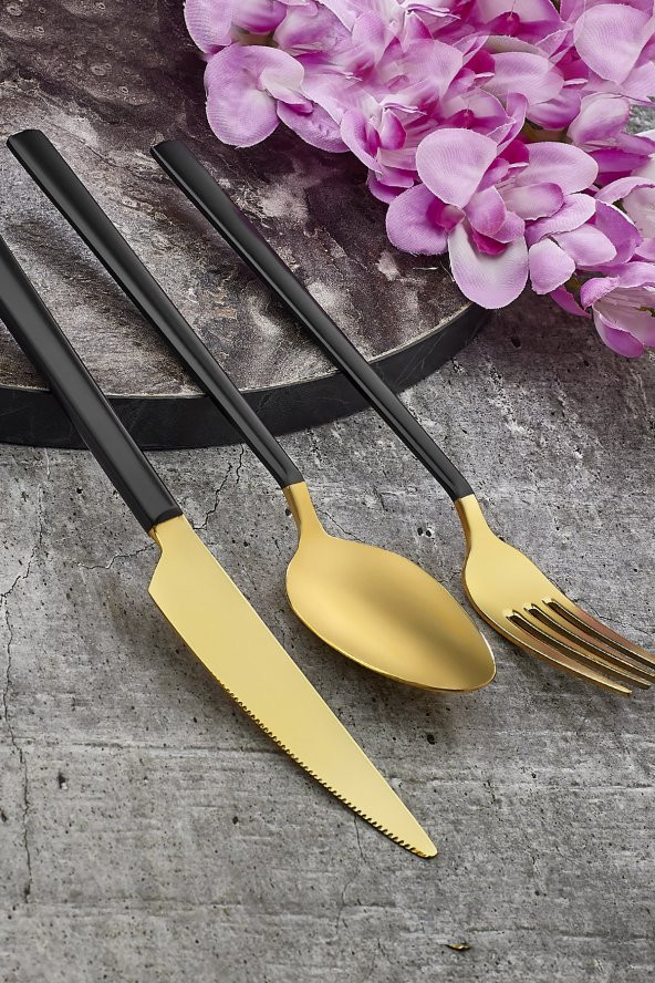 Black Mix Touch Mat 24 Parça Çatal Kaşık Bıçak Takımı 18/10 Paslanmaz Çelik ürün görseli