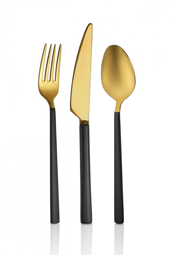 Black Mix Touch Mat 24 Parça Çatal Kaşık Bıçak Takımı 18/10 Paslanmaz Çelik - Resim 2