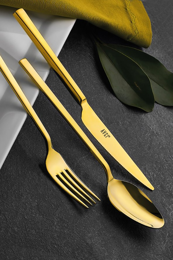 Klas Titanyum Parlak Gold 7 Parça Tek Kişilik Çatal Kaşık Bıçak Takımı 18/10 Paslanmaz Çelik