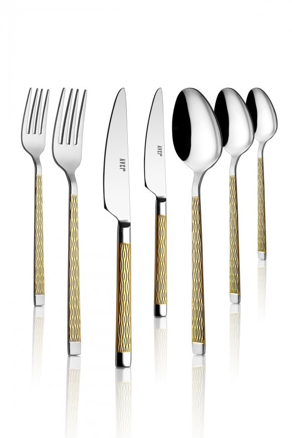 Pera Gold 7 Parça Tek Kişilik Çatal Kaşık Bıçak Takımı 18/10 Paslanmaz Çelik - 2
