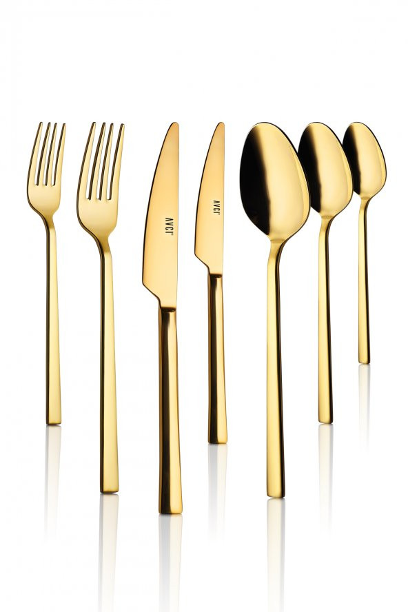 Klas Titanyum Parlak Gold 7 Parça Tek Kişilik Çatal Kaşık Bıçak Takımı 18/10 Paslanmaz Çelik - 2