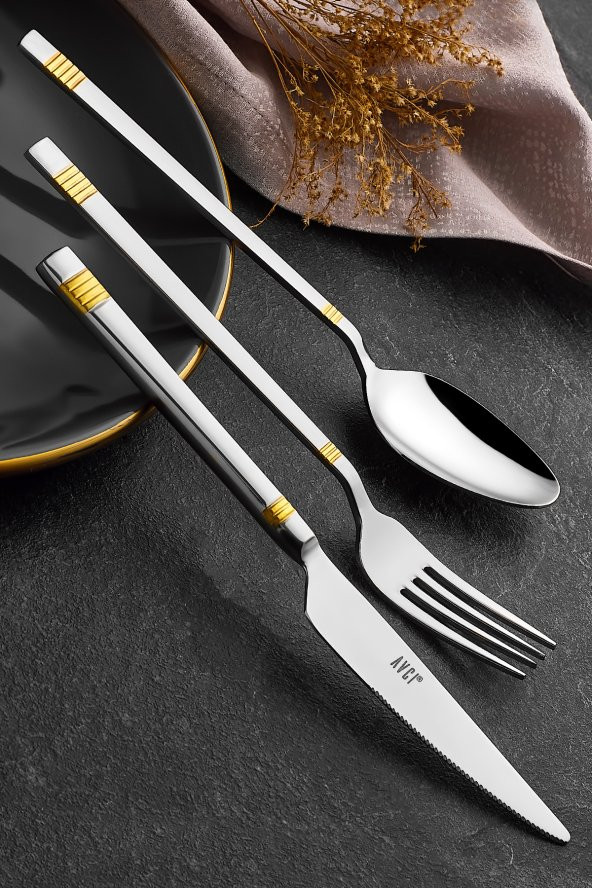 Duru Gold 7 Parça Tek Kişilik Çatal Kaşık Bıçak Takımı 18/10 Paslanmaz Çelik