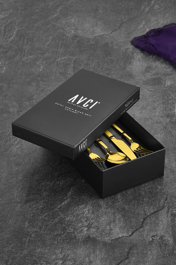 Klas Titanyum Parlak Gold 24 Parça Çatal Kaşık Bıçak Takımı 18/10 Paslanmaz Çelik