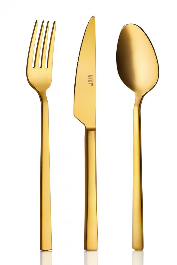 Klas Titanyum Mat Gold 60 Parça Çatal Kaşık Bıçak Takımı 18/10 Paslanmaz Çelik (Bıçaklı) - 2