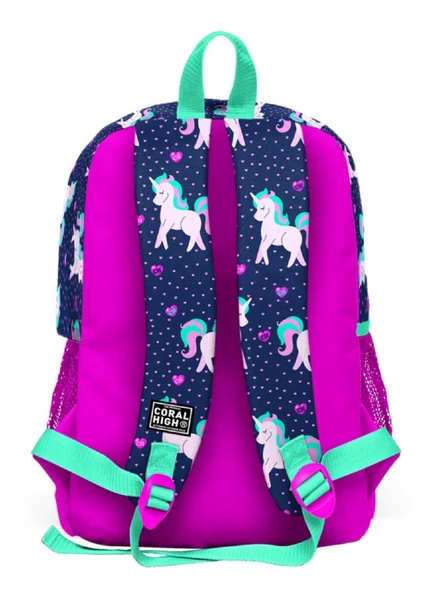 Coral High Mor Unicorn Baskılı İlkokul ve Günlük Sırt Çantası - Kız Çocuk - Resim 4