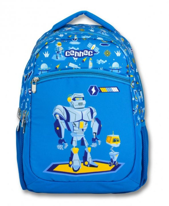 Cennec Mavi Robot Baskılı İlkokul Sırt Çantası - Erkek Çocuk